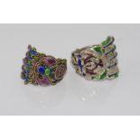 Two vintage Chinese silver and enamel rings