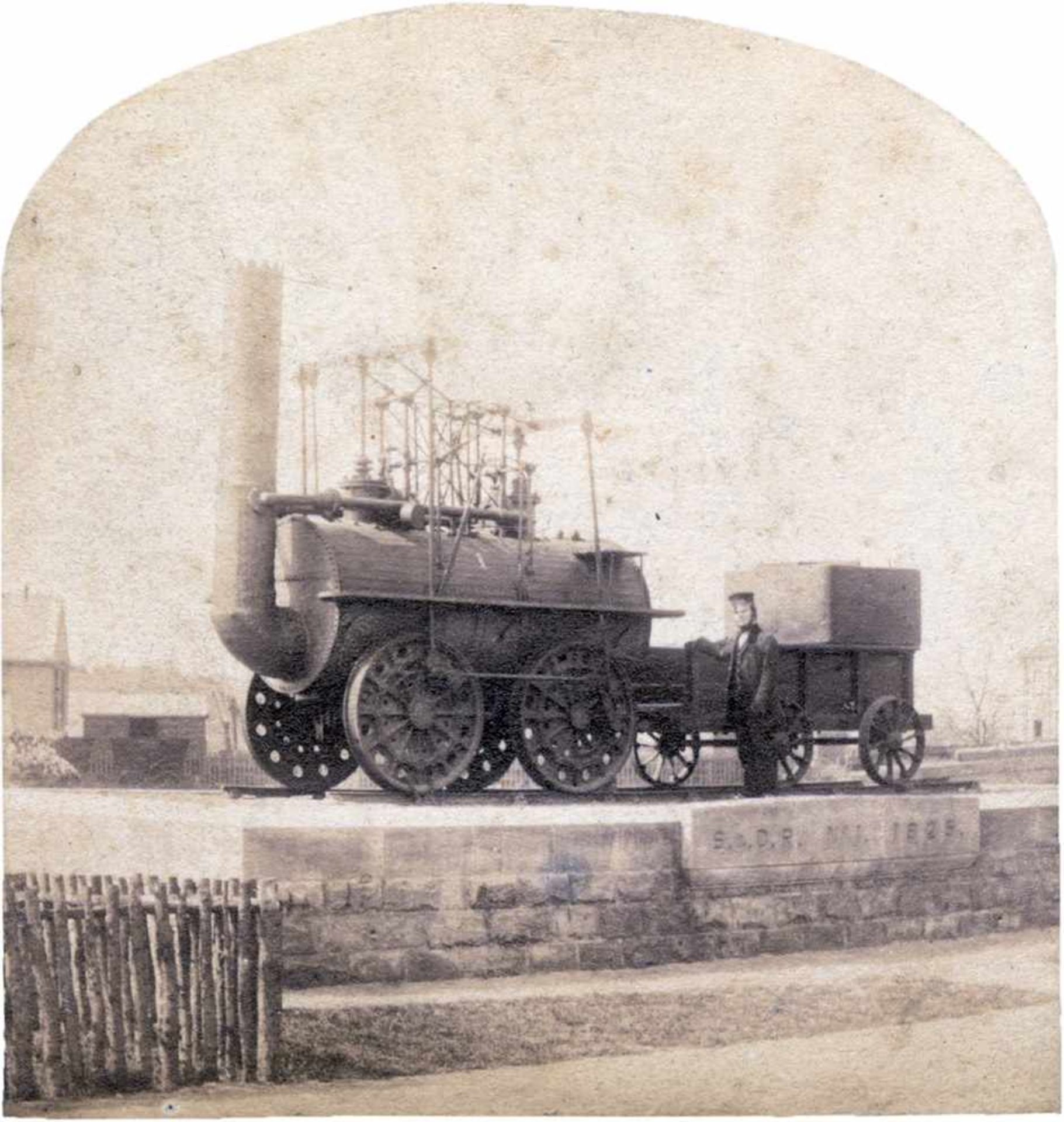 British Steam Railway Locomotive, Early: Locomotion No. 1 of 1825, constructed for the Stockton &