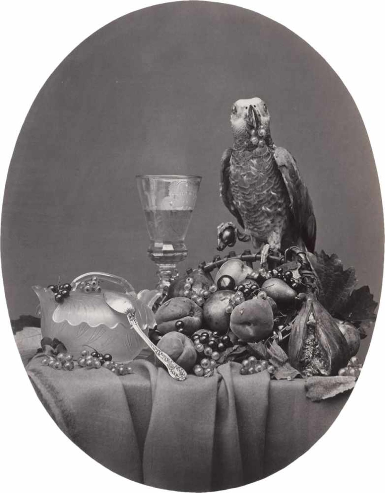 Küss, Ferdinand: Still life with parrot, fruit and glass Still life with parrot, fruit and glass.