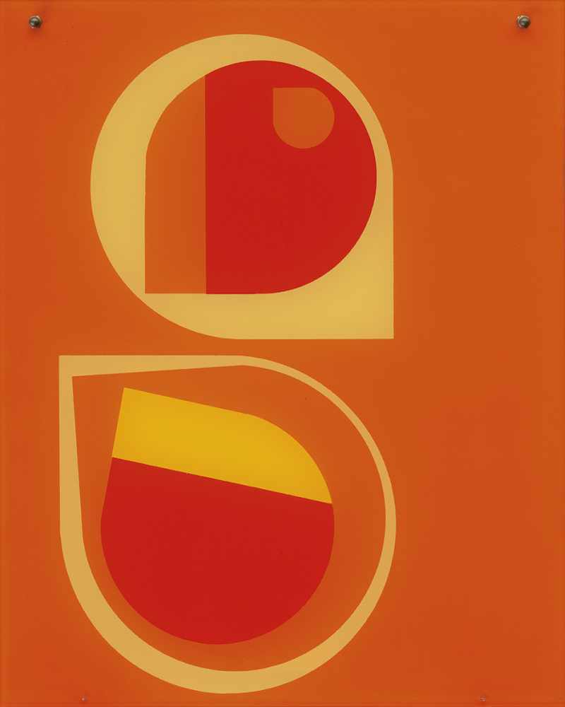 Geersten, Ib: Glasobjekt in Orange und Gelb Glasobjekt in Orange und Gelb Serigraphie auf Glas. Um