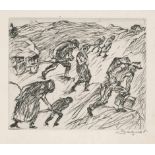 Degner, Arthur: Auf der Flucht Auf der Flucht Kaltnadel auf Velin. 19,7 x 24,3 cm (29,2 x 38 cm).