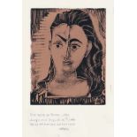 Picasso, Pablo: Petit Buste de Femme Petit Buste de Femme Farblinolschnitt in Beige-Rosé und Schwarz