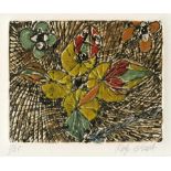 Nesch, Rolf: Blomst Blomst (Blume) Farbiger Metalldruck auf Kupferdruckpapier. 1968. 19 x 23,8 cm (