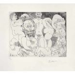 Picasso, Pablo: Scène champêtre, avec Barbu couronné de Fleurs par un Putto, et Femmes Scène