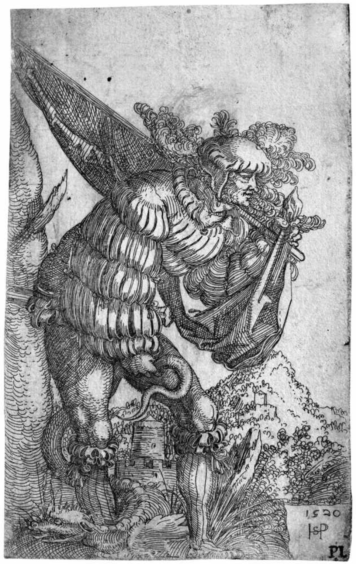 Beham, Hans Sebald: Der Fahnenträger Der Fahnenträger. Eisenradierung. 12 x 7,5 cm. 1520. Nicht