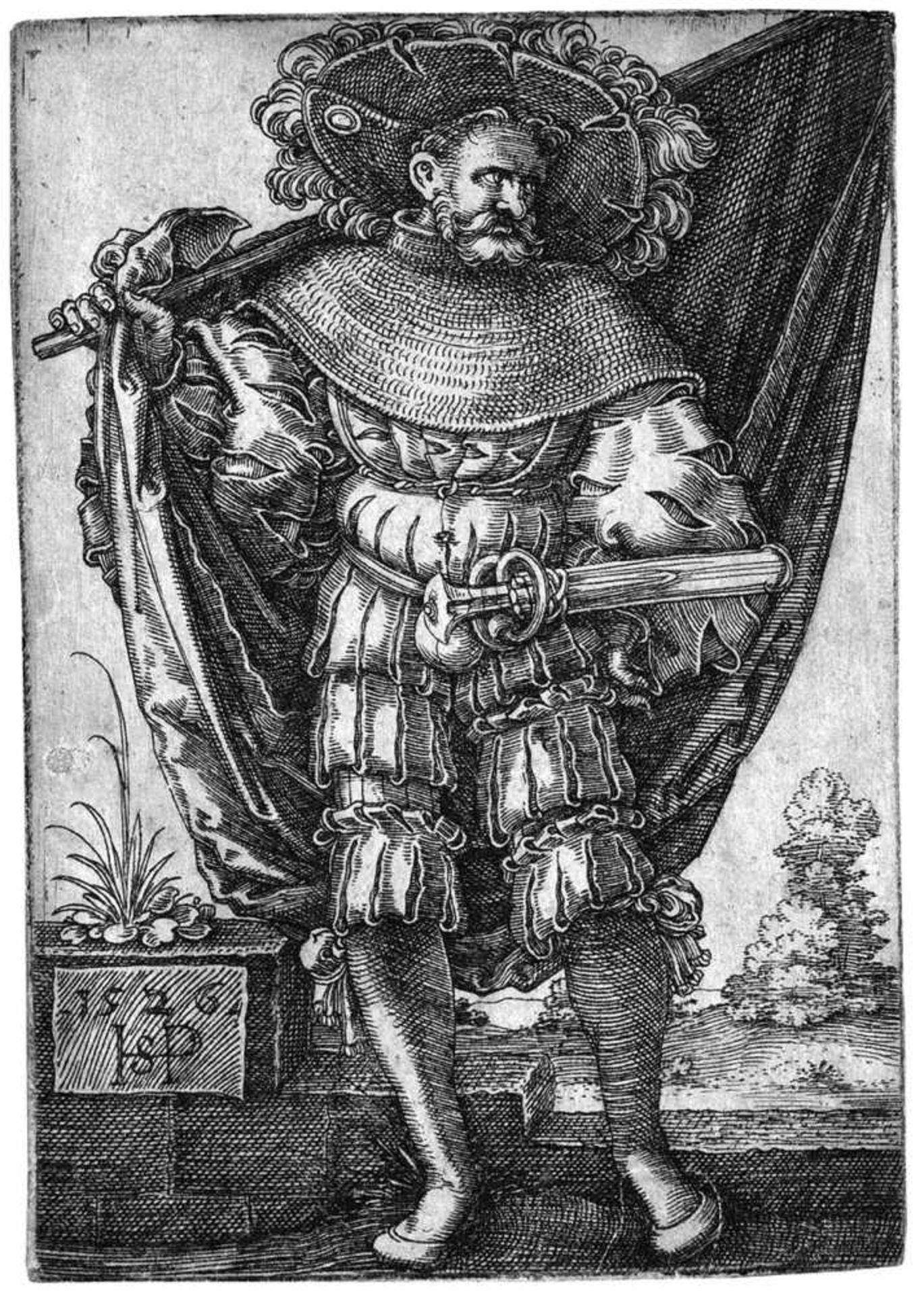 Beham, Hans Sebald: Ein Fähnrich Ein Fähnrich. Kupferstich. 7,3 x 5,1 cm. 1526. B. 200, Pauli 203