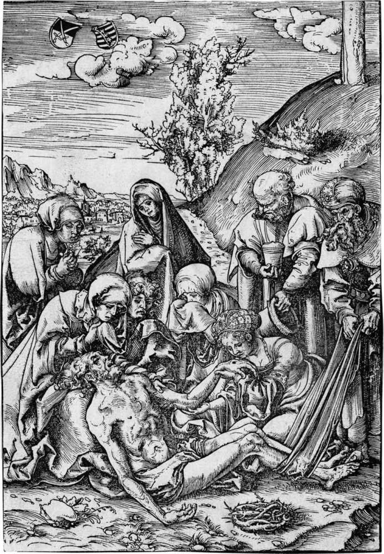 Cranach, Lucas d. Ä.: Die Beweinung Christi Die Beweinung. Holzschnitt. 24,5 x 16,6 cm. (1509). B.