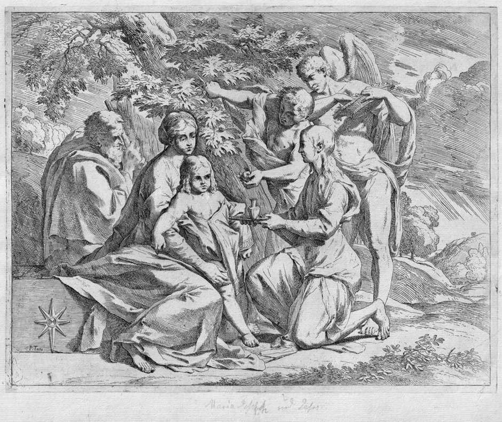 Testa, Pietro: Die Heilige Familie mit Engeln Die Heilige Familie mit Engeln. Radierung. 24,3 x 31