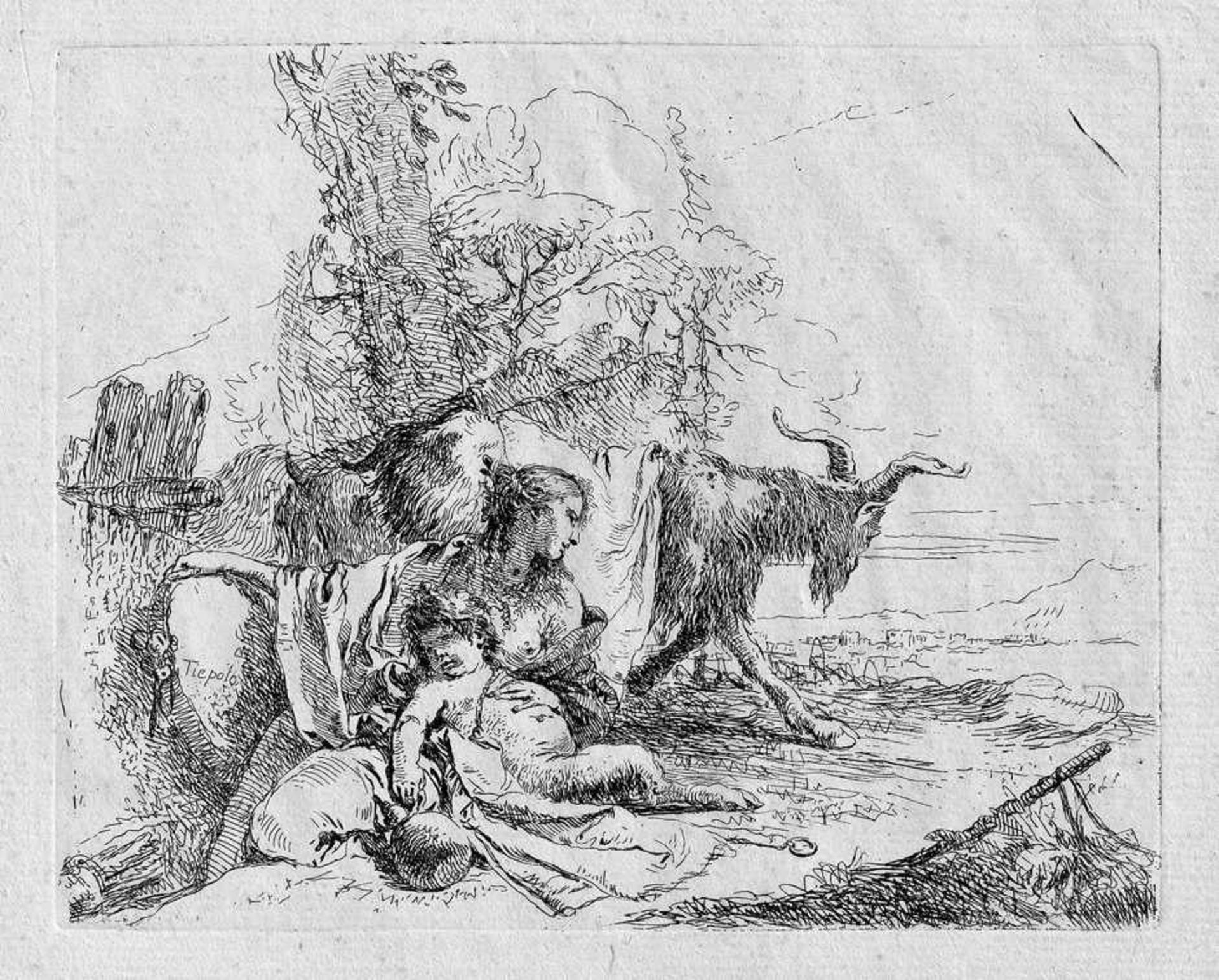 Tiepolo, Giovanni Battista: Ninfa con piccolo satiro e due capre Ninfa con piccolo satiro e due