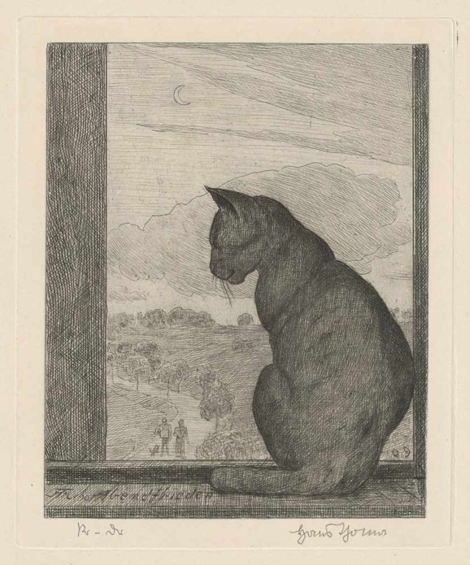 Thoma, Hans: Die Katze (Abendfrieden) Die Katze (Abendfrieden) Radierung auf Bütten. 1901. 17,6 x