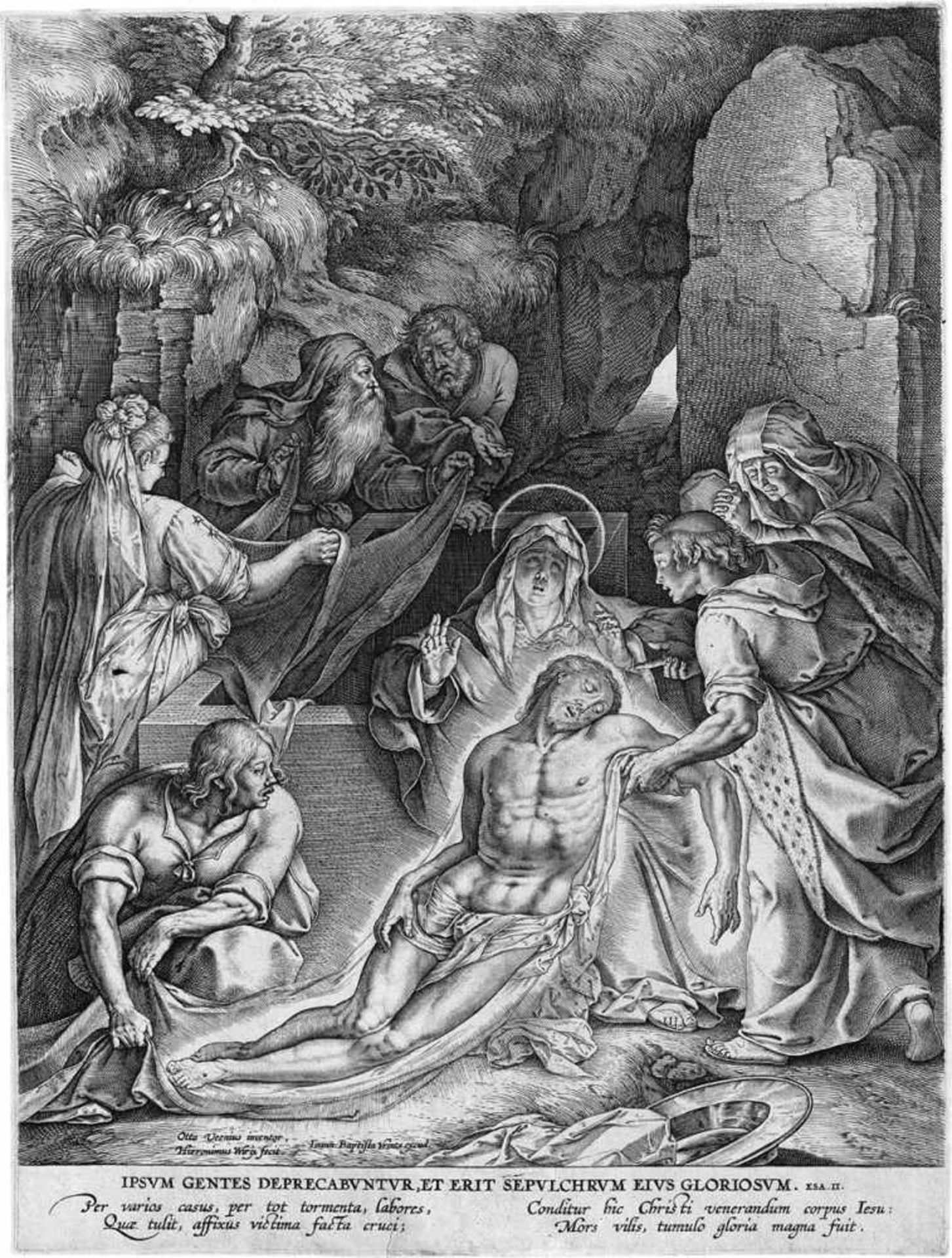 Wierix, Hieronymus: Die Grablegung Christi Die Grablegung Christi. Kupferstich nach Otto van Veen.