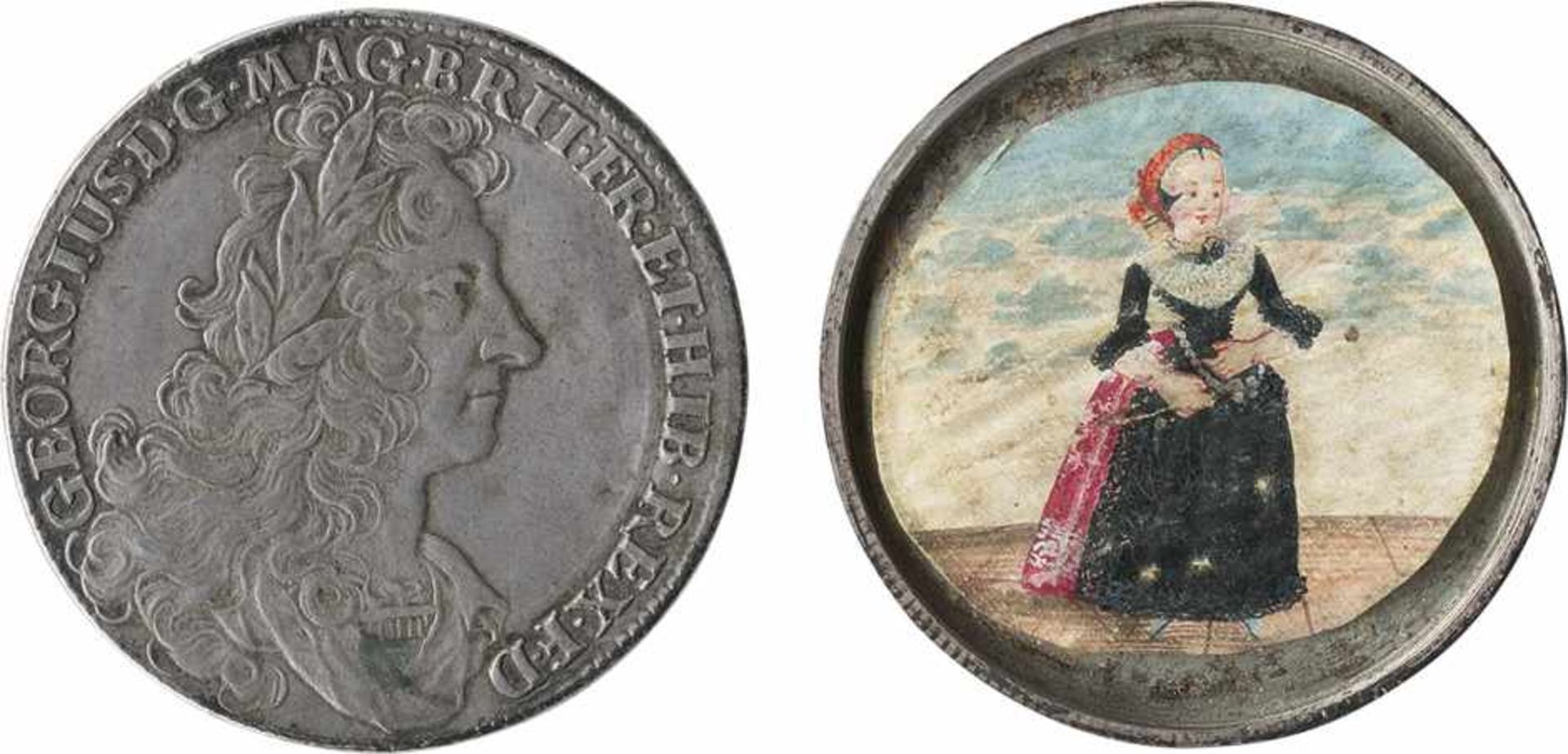 Augsburgisch: um 1740. Schraubthaler einer Münze von Georg I um 1740. Schraubthaler einer Münze