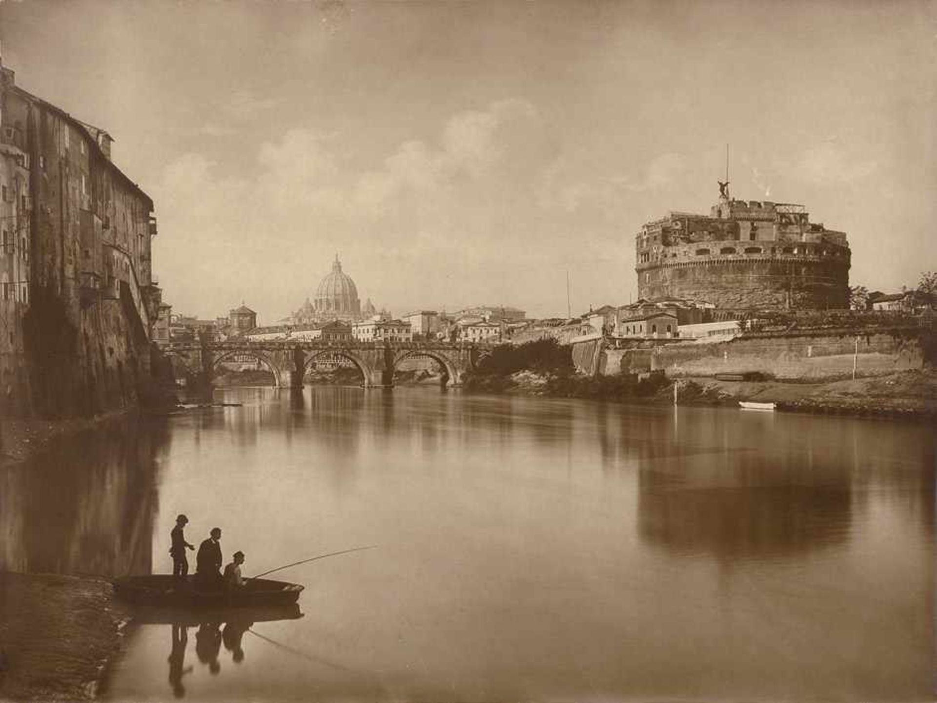 Braun, Adolphe: View of St. Peter's Basilica over the Tiber River (Attributed to). View of St.