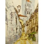 Oil on canvas scene in a Spanish town, signed Bernard Dufour. H 46cm W 38cm