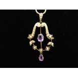 Edwardian pearl and amethyst pendant, hallmarked 9ct, 2 gr