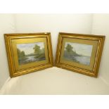 A pair of 19th century water colours, English school. Lakeland scenes, signed â€˜JJSâ€™, in gilt