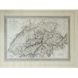 A framed Map of Switzerland by L Vivien, 1824, Paris H30 W43cm