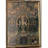 A late C19th/early C20th six armed, multiple eyes Avalokiteshvara painting. Surrounded by