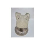 A Victorian finely carved rock crystal bulldog on silver base, with garnet eyes, H 8cm W 7cm D