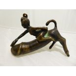 A Victorian bronze Tintinnabulum fertility statue of maiden riding a hoofed phallus based on the