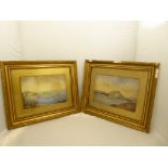 Pair or 19th century watercolours, Continental scenes, a bay with mountains behind and a lake with a