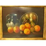 A pair of 19th century oil on canvas paintings. Still life studies of fruit, in gilt frames.