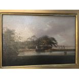 A fine Victorian oil on canvas of “Pier View” in gilt frame