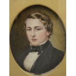 A C19th fine minature oil on ivory of Henry Herbert, 4th Earl of Carnarvon(1831-1890) in fine gilt