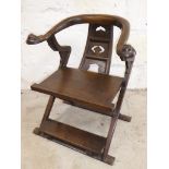 An early 20th century Chinese hardwood horse shoe Throne Chair with footrest . H86.5cm W53cm D58cm