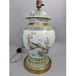 A C19th Chinese temple famille vert vase lamp and one other