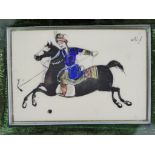 An oil on board of Indian miniature of Nobleman on horseback, playing polo and a miniature