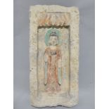 A Chinese Northern Wei Buddha shrine in the form of a carved stone panel, with some original