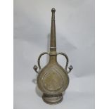 A C18th/C19th silver metal rose water stem vase, with gilt overlay, with allover incised floral