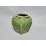 Two C19th Sancai Chinese pots in green glaze