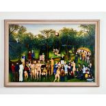 A C20th oil on canvas landscape - Free Country? Speakers Corner - by C Brown 79, Depicting Hyde Park