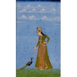An C18th-C19th Indiana Indian miniature depicting a lady with a peacock India, Deccan, Natural