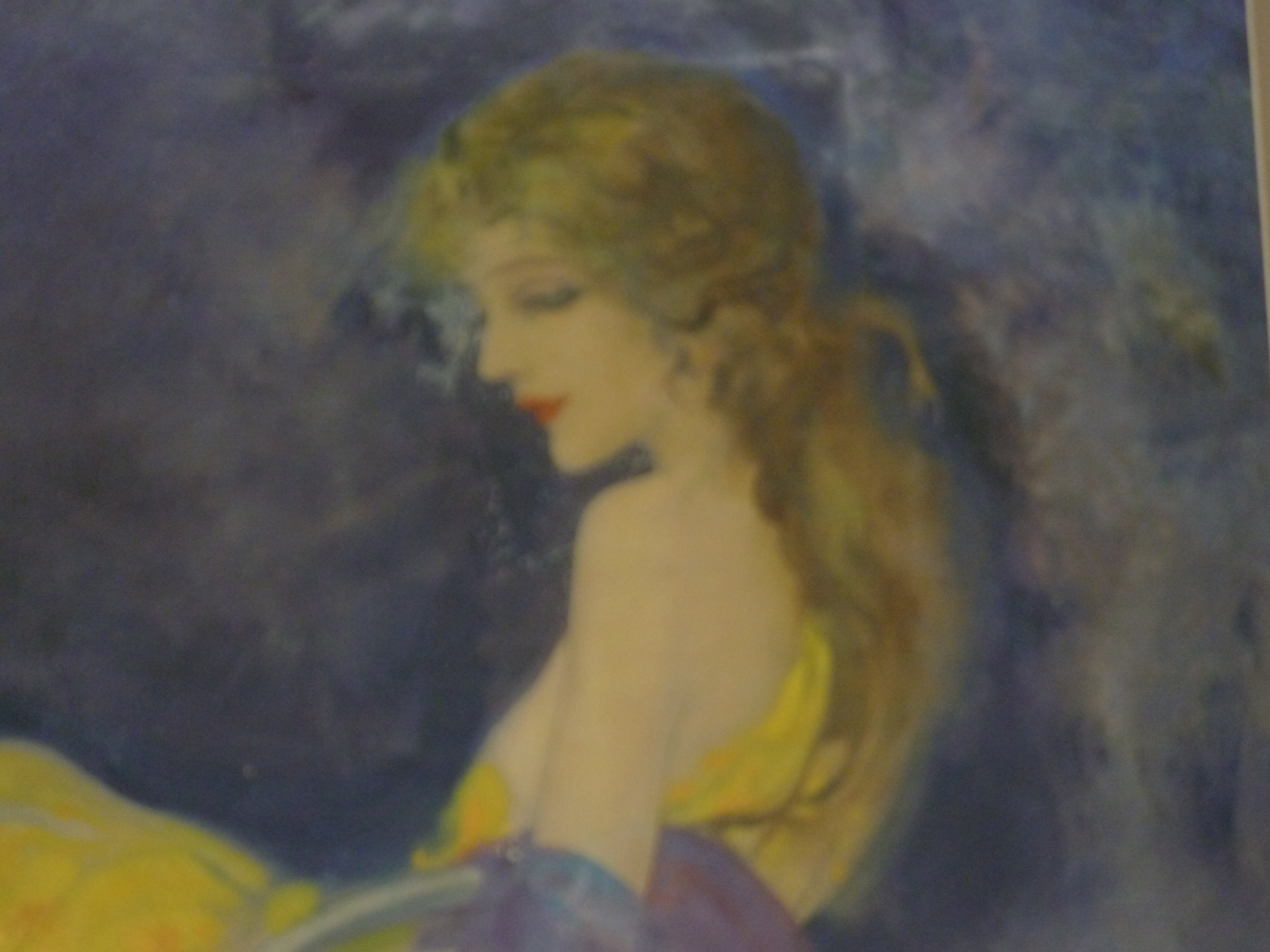 An Art Nouveau original artwork watercolour of beautiful maiden reclining in yellow dress, - Image 3 of 5