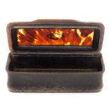 A 19th century blonde tortoiseshell and horn snuff box: of rectangular outline,