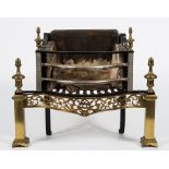 A 19th century iron and brass fire basket: of serpentine outline,