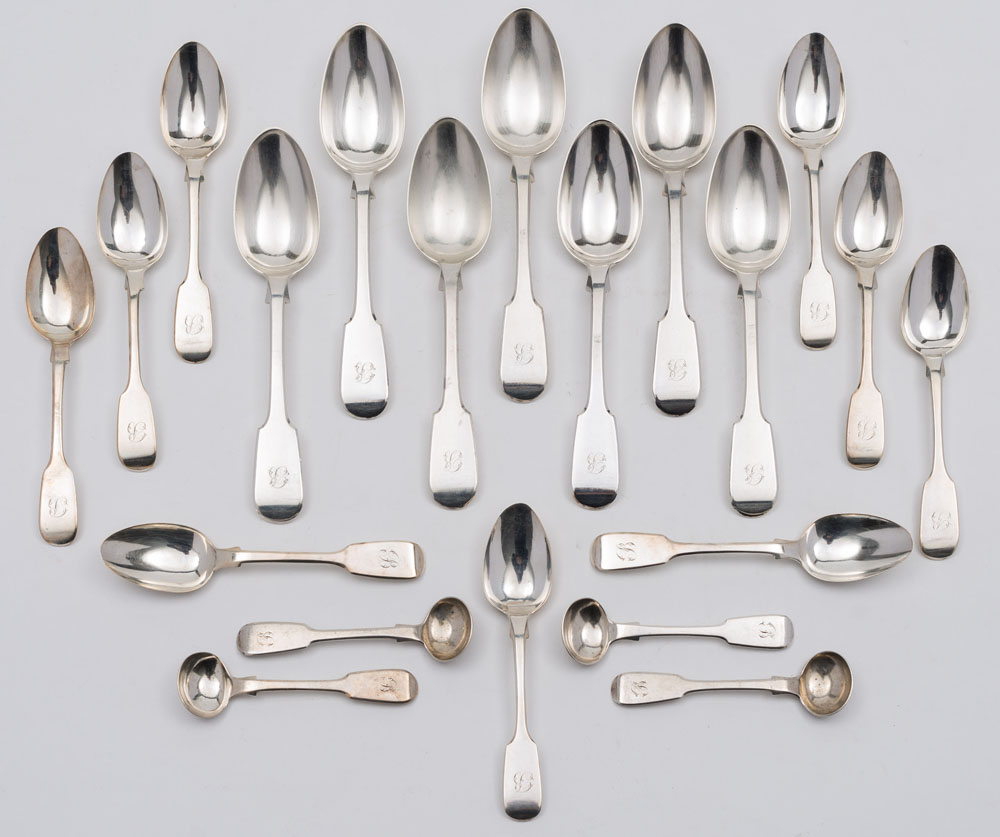 A Victorian silver Fiddle pattern part flatware service, maker Robert, James & Josiah Williams,