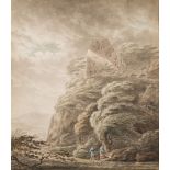 Adrian Jacob Van Dielen [1772-1812]- Figures in a stormy upland landscape,