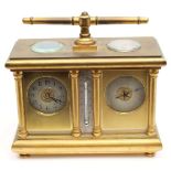 A French clock/barometer carriage clock set: to one side an eight-day duration timepiece movement