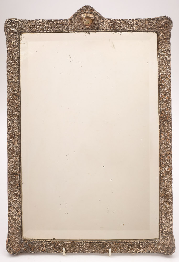 An Edward VII rectangular silver mounted dressing mirror, maker John & William Deakin, Chester,