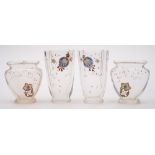 Two pairs of French glass vases, probably Baccarat:, one of raised slender quadrilobed profile,