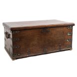 A 19th Century teak and brass bound and inlaid seaman's chest:,