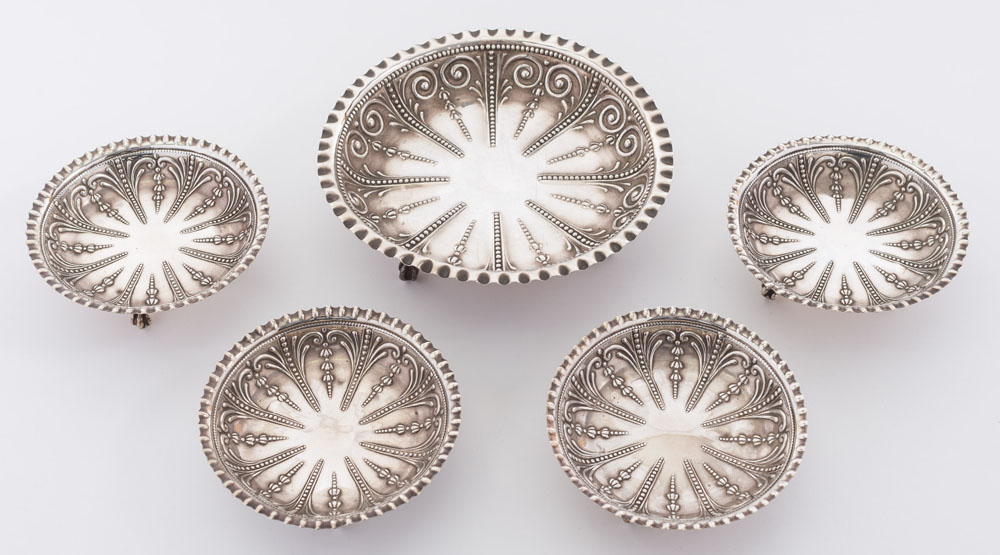 A Victorian silver five-piece fruit set, maker Richard Martin & Ebenezer Hall, Sheffield,