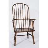 A late 18th/early 19th Century ash and elm stick back Windsor elbow chair:,