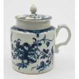 A large Worcester blue and white wet mustard pot and cover: of cylindrical drum form with pointed