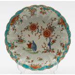 A Worcester fluted dish: painted with the Quail pattern in Kakiemon style,