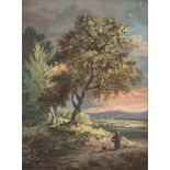 Circle of Paul Sandby [1730-1809]- Rural scene with figure on a path in the foreground,